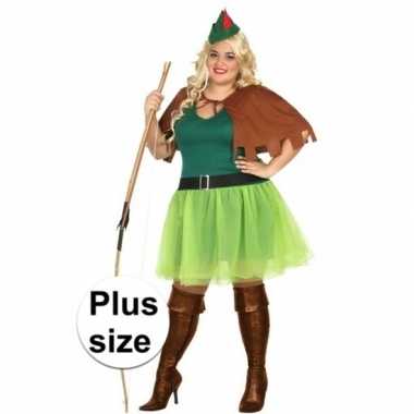 Robin hood kostuum groen/bruin voor dames 4-delig grote maat