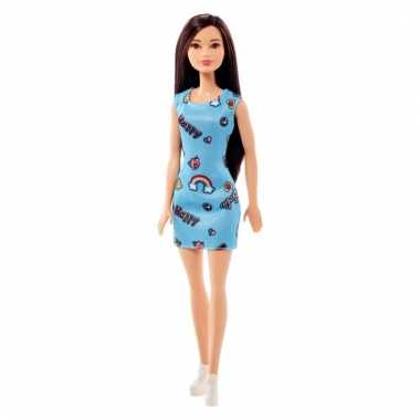 Speelgoed barbie trendy pop met blauw jurkje en bruin haar