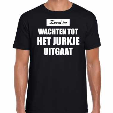 Zwart kerstshirt / kerstkleding kerst is: wachten tot het jurkje uitgaat voor heren