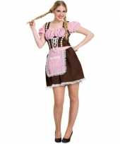 Dames dirndl jurkje bruin met roze