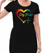 Gaypride kloppend regenboog hart jurkje zwart dames