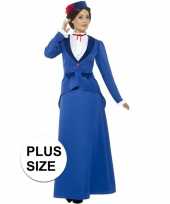 Grote maat blauw nanny kostuum voor dames