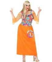 Grote maat oranje hippie jurk met cirkels voor dames