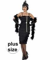 Grote maat twenties flapper verkleedkleding zwart voor dames