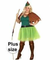 Robin hood kostuum groen bruin voor dames 4 delig grote maat